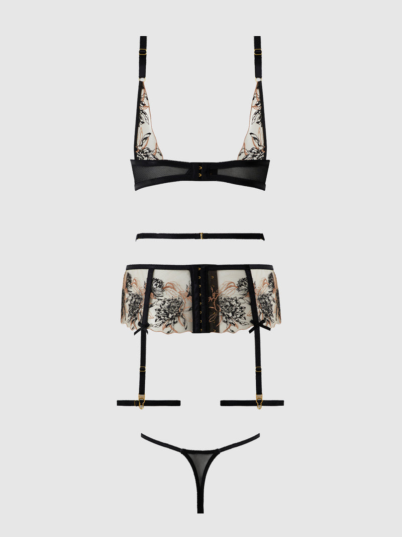 Delilah Embroidered Sheer Bra Set Black/Taupe