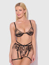 Delilah Embroidered Sheer Bra Set Black/Taupe