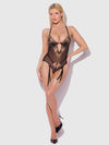 Delilah Embroidered Sheer Teddy Black/Taupe