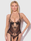 Delilah Embroidered Sheer Teddy Black/Taupe