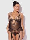 Delilah Embroidered Sheer Teddy Black/Taupe