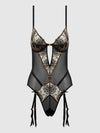 Delilah Embroidered Sheer Teddy Black/Taupe