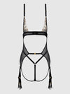 Delilah Embroidered Sheer Teddy Black/Taupe