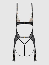 Delilah Embroidered Sheer Teddy Black/Taupe
