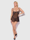 Delilah Embroidered Sheer Babydoll Set Black/Taupe