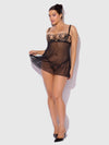 Delilah Embroidered Sheer Babydoll Set Black/Taupe