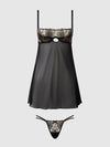 Delilah Embroidered Sheer Babydoll Set Black/Taupe