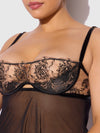 Delilah Embroidered Sheer Babydoll Set Black/Taupe