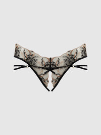 Delilah Embroidered Sheer Hipster Ouvert Panty Black/Taupe