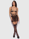 Delilah Embroidered Sheer Open Back Garter Skirt Black/Taupe