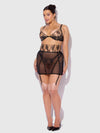 Delilah Embroidered Sheer Open Back Garter Skirt Black/Taupe