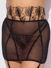 Delilah Embroidered Sheer Open Back Garter Skirt Black/Taupe