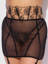 Delilah Embroidered Sheer Open Back Garter Skirt Black/Taupe