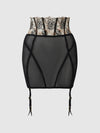 Delilah Embroidered Sheer Open Back Garter Skirt Black/Taupe