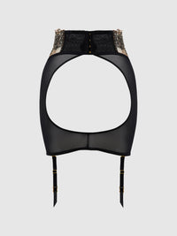 Delilah Embroidered Sheer Open Back Garter Skirt Black/Taupe