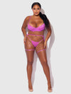 Reanna Lace & Chain Garter Bra Set Pink