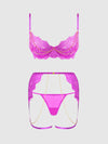 Reanna Lace & Chain Garter Bra Set Pink