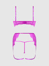 Reanna Lace & Chain Garter Bra Set Pink