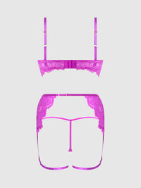 Reanna Lace & Chain Garter Bra Set Pink
