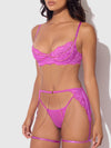 Reanna Lace & Chain Garter Bra Set Pink