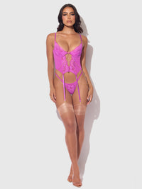 Reanna Lace & Chain Merrywidow Bustier Set Pink