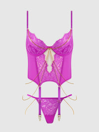Reanna Lace & Chain Merrywidow Bustier Set Pink