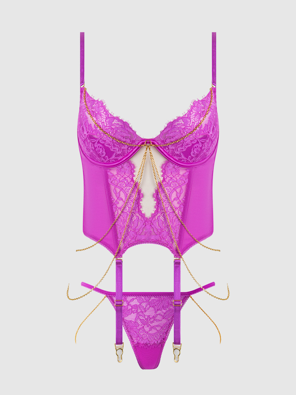 Reanna Lace & Chain Merrywidow Bustier Set Pink