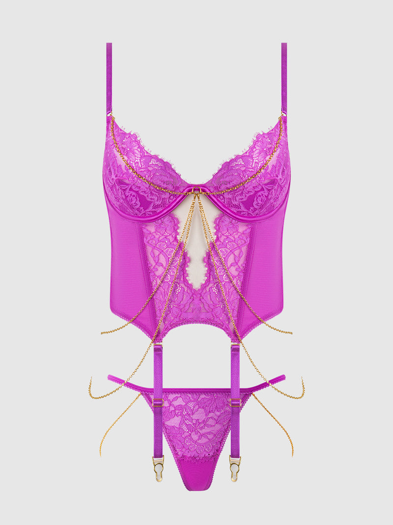 Reanna Lace & Chain Merrywidow Bustier Set Pink