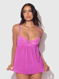 Reanna Lace & Chain Babydoll Set Pink