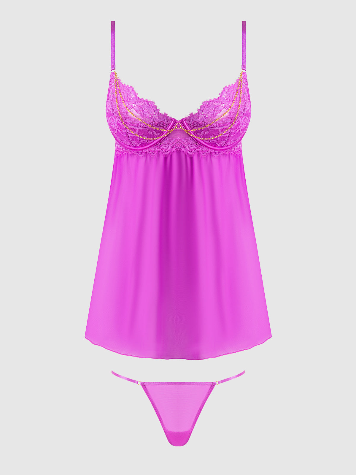 Reanna Lace & Chain Babydoll Set Pink