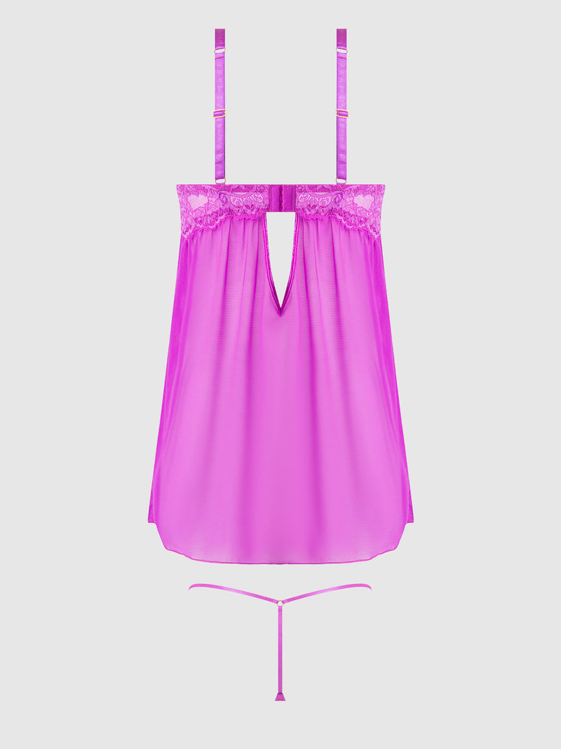 Reanna Lace & Chain Babydoll Set Pink