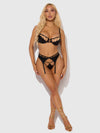 Evangeline Satin & Chain Push Up Bra Set Black