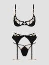 Evangeline Satin & Chain Push Up Bra Set Black