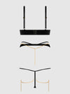 Evangeline Satin & Chain Push Up Bra Set Black