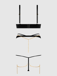 Evangeline Satin & Chain Push Up Bra Set Black