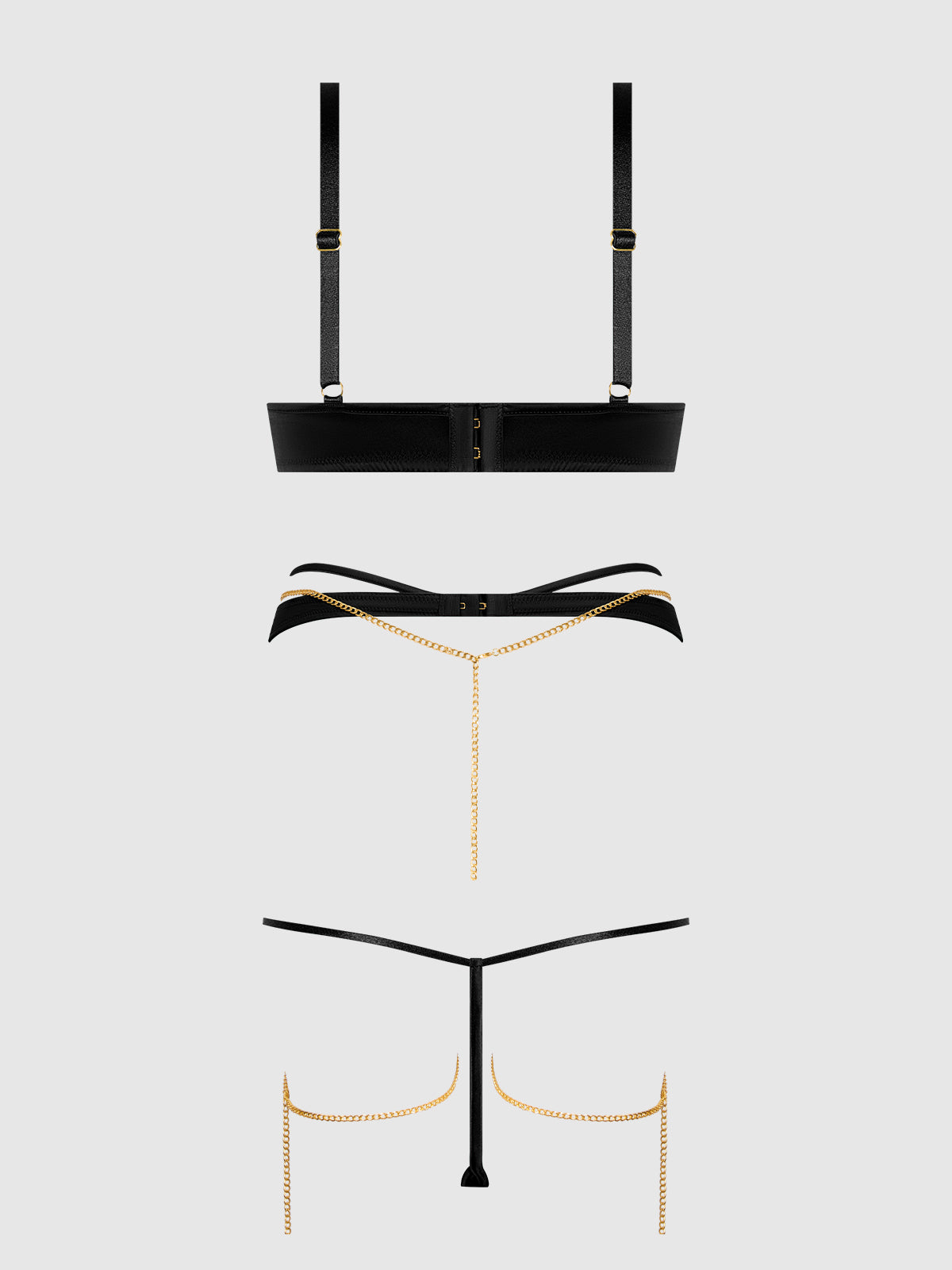 Evangeline Satin & Chain Push Up Bra Set Black
