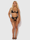 Evangeline Satin & Chain Push Up Bra Set Black