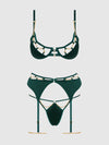 Evangeline Satin & Chain Push Up Bra Set Emerald