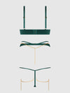 Evangeline Satin & Chain Push Up Bra Set Emerald