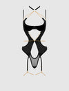 Evangeline Satin & Chain Halter Teddy Black