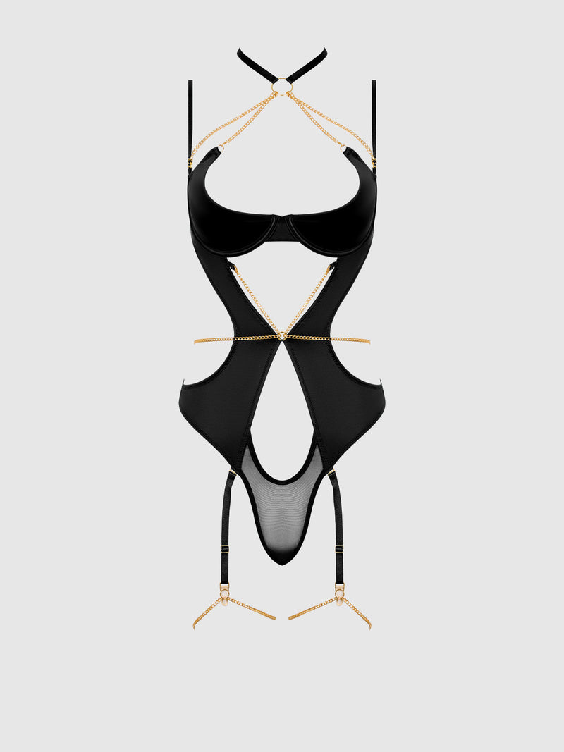 Evangeline Satin & Chain Halter Teddy