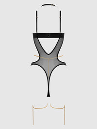 Evangeline Satin & Chain Halter Teddy Black
