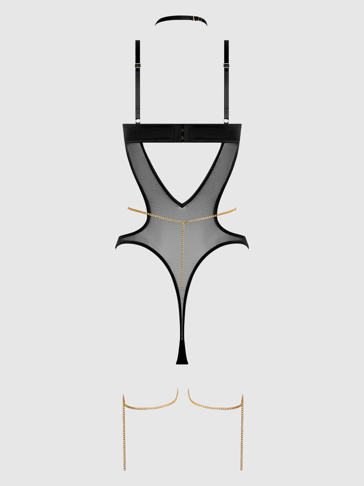 Evangeline Satin & Chain Halter Teddy Black