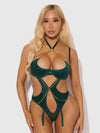 Evangeline Satin & Chain Halter Teddy Emerald