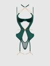 Evangeline Satin & Chain Halter Teddy Emerald