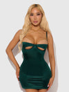Evangeline Satin & Chain Open Cup & Back Chemise Set Emerald