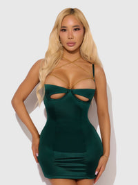 Evangeline Satin & Chain Open Cup & Back Chemise Set Emerald