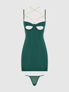 Evangeline Satin & Chain Open Cup & Back Chemise Set Emerald