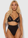 Yasmine Shine Mesh Open Cup Backless Teddy & Bra Set