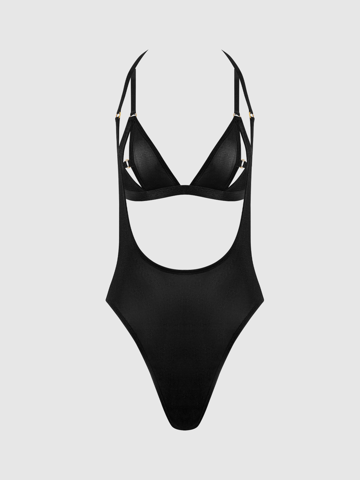 Yasmine Shine Mesh Open Cup Backless Teddy & Bra Set Black